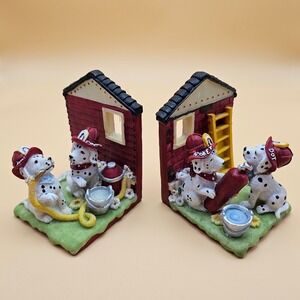 Dalmatian Dog Firefighter Bookends Set House Ladder Hose Bucket